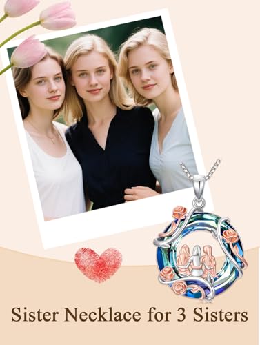 TOUPOP Sister Gifts from Sister 925 Sterling Silver 2 to 5 Sisters Necklace Rose Flower Crystal Jewelry Birthday Christmas Mothers Day Gifts for Women2