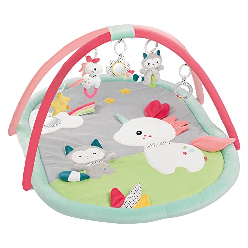 Fehn 3-D-Activity-Decke Spielbogen Aiko & Yuki – Krabbeldecke mit 5 abnehmbaren Spielzeugen zum Greifen – Spieldecke für Babys und Kinder ab 0+ Monaten – Krabbelmatte als Geschenk zur Geburt