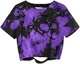 Avanova Women Distressed Loose Tee Shirt Oversized Short Sleeve Ripped Crop Top Tie Dye Purple XX-Large