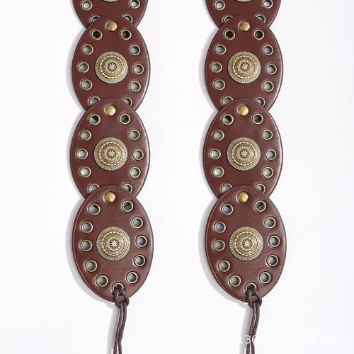 Wide-Disc-Hollow-Belt for Women - Boho Concho Lace-up PU-Leather Waist Belt for Dress Jeans4
