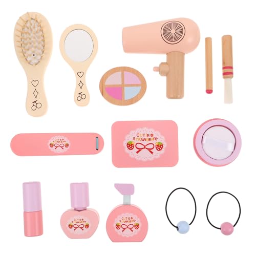 Tocador de madera infantil con espejo y accesorios de belleza para juego de rol