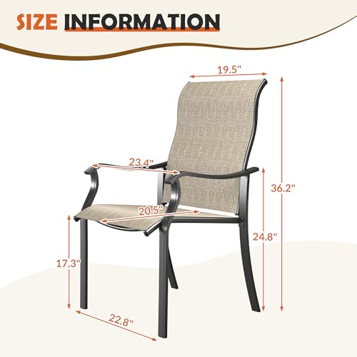 Image of UDPATIO Patio Dining Chairs Set of 4, High Back Wide Seat Outdoor Furniture Chairs with All Weather Breathable Textilene, for Lawn Garden Backyard, Brown
