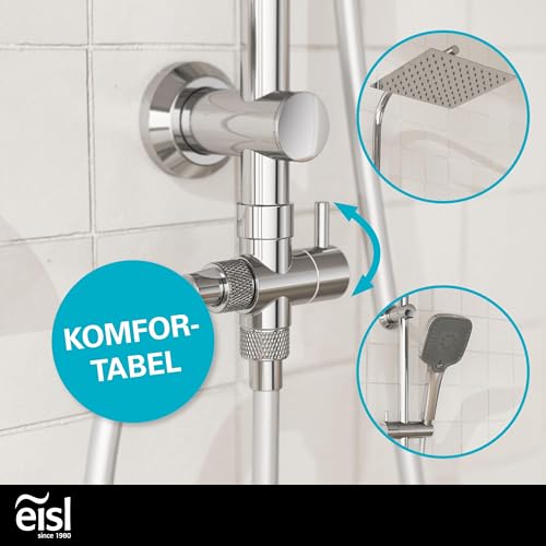 EISL EASY DELUXE Duschset, Duschsystem ohne Armatur 2 in 1 mit großer Edelstahl Regendusche (300 x 300 mm) und Handbrause, Regendusche ohne Armatur ideal zum Nachrüsten, inkl. Duschabzieher DX12011