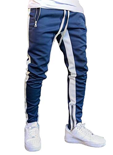 Dokotoo Mens Fashion Athletic Gym Training Slim Fit Track Jogger Jogging Active Workout Sport Running Long Pants for Men Sweatpants Trousers with Zipper Pockets Blue