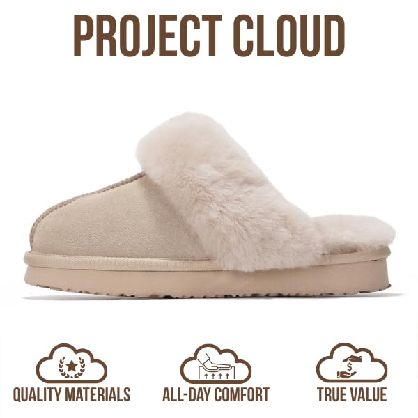 Project Cloud Genuine Leather Slippers for Women Footwear with Real Sheep Wool Lining Womens Clogs & Mule - Non-Slip Indoor/Outdoor Scuff Womens Slippers with Memory Foam Insole (Henka)