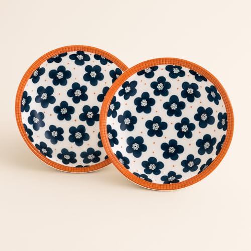 Image of YELONA Ceramic Plate Set of 2 | 8-Inch Floral Print Porcelain Dinner Plates | Japanese Style | Microwave & Dishwasher Safe | 20 CM | Lead-Free Tableware