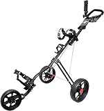 Hoveroid 3 Wheel Foldable Lightweight Golf Push Cart with Foot Brake Golf Bag Cart. Walking Golf Cart, Push Golf Cart, Push Cart for Golf Clubs (N8 Black) (11.5, Black)