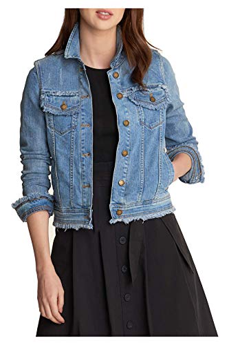 Karl Lagerfeld Paris Women's Denim Jacket W Fringe, Cool Blue, XXS