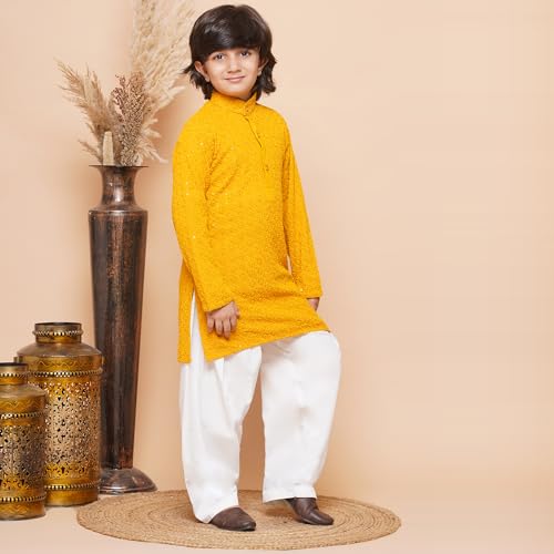 Image of AJ DEZINES Kids Kurta Pajama Set For Boys | Embroidery Chikankari Kurta Set | Traditional & Festive Outfit | Cotton Stylish Boys Kurta Pyjama | Perfect For Festivals Wedding & Family Function