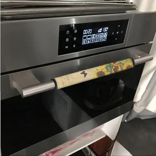 Image of Refrigerator Oven Door Handle Covers Pack of 6 Protective and Decorative Handle Protector for Kitchen Cabinets Oven Dishwasher Microwave, Sunflower Butterfly Retro Beige