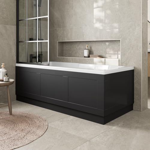 AffineÂ® Traditional 1700 Side Front Panel & 700mm End MDF Bath Panel 15mm, Wooden Panels for Bathroom Baths Soaking Tubs, Adjustable Plinth, Easy to Cut, Black Gloss