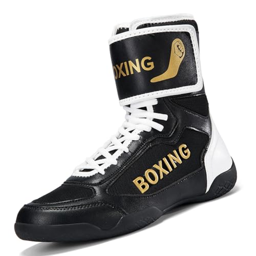 MINGSIBO Zapatos de boxeo para hombre, botas de boxeo de malla transpirables, ligeras, con cierre de , para boxeo, lucha libre y kickboxing, Negro , 40 EU