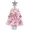 24In Tabletop Christmas Tree Snow Flocked Mini Christmas Tree Includes DIY Ornaments 35 LED Lights Star Treetopper Small Xmas Artificial Tree for Holiday Indoor Decoration Baby Pink