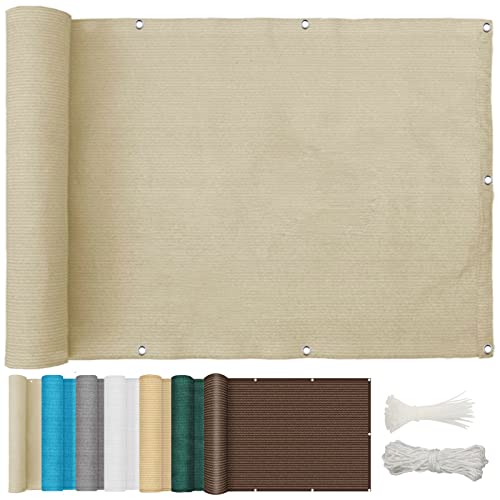 Brise-Vue Balcon Clôture 95 x 500 cm Brise Vent Terrasse, Brise-Vue Balcon, Brise Vue Balcon Extérieur Protection solair, avec Œillets Attaches de Câble pour Jardin et Lieu de fête, Couleur Crème