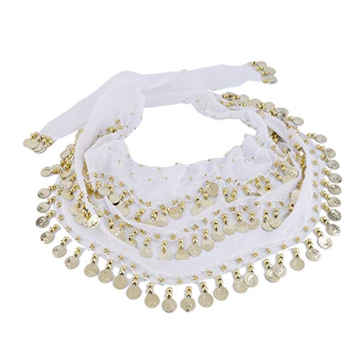 HoganeyVan professionele Chiffon buik dans sjaal 150x20cm 3 rijen 128 gouden munten buik dans kostuum sjaals rok riem hip wrap taille keten