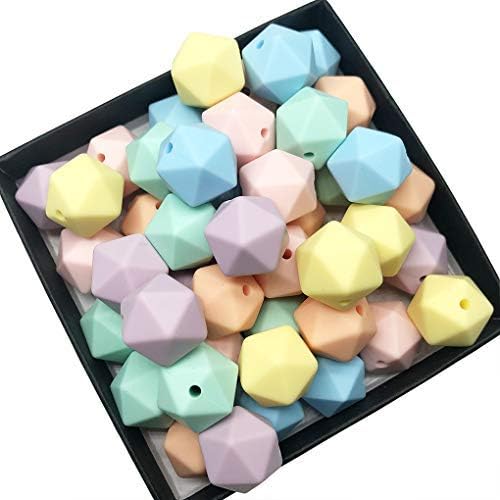 Miniatura 7 de Cuentas facetadas de silicona de 0.551 in, 50 cuentas de silicona de color suave para bricolaje collar pulsera