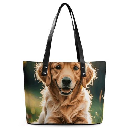 Sac à main en cuir motif litchi exquis avec imprimé Golden Retriever élégant