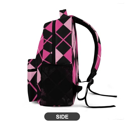 Pinkblack Argyle Cute Backpack Travel Daypack Lightweight Back Pack with Pockets2