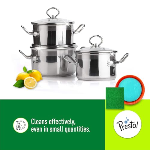 Image of Amazon Brand - Presto! Dishwash Tub Bar | 700 Gram | With Free Scrub Pad | Lemon | Round Shape For Longer Use | Tough On Grease | Gentle On Hands