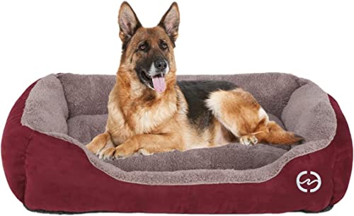 Image of SITSNOOZE Reversible Orthopedic Donut Dog Bed Large Size for Pets 10 to 20 kg Washable Cotton Sofa for Labrador, German Shepherd and Golden Retriever (Red & Brown, L)