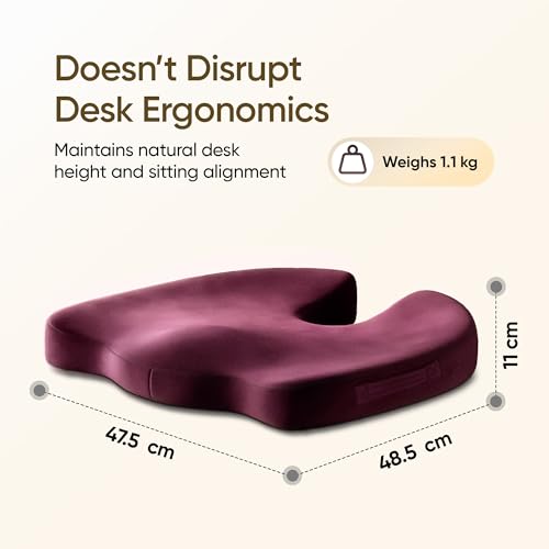 Image of Frido Slim Coccyx Seat Cushion | Orthopaedic Sitting Cushion for Tailbone & Sciatica Relief | Slim Office Chair Support for Long Sitting Hours, Driving & Daily Comfort | Anti-Slip Bottom | Red Wine