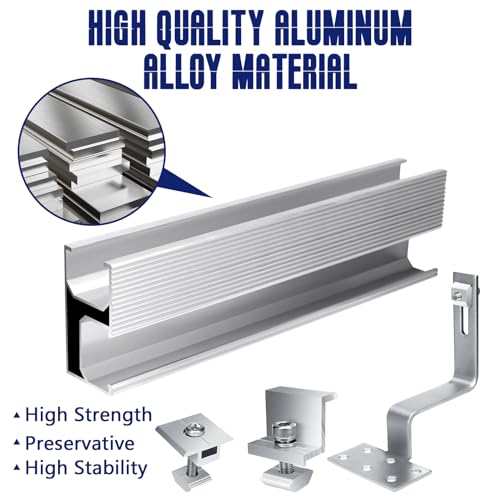 Miniatura 3 de Mkitnvy Kit Soporte Placas Solares, Soporte Para Panel Solar, Para Panel Solar Para Techo Plano, Pared, Barco, Caravana, 6 Riel 6 Gancho De Techo 4 Abrazadera Final 2clip Medio Tornillos