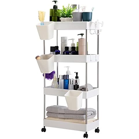 DOEWORKS 4-Tier Rolling Utility Cart with Hooks Cover