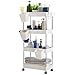 Carrelli Portaoggetti con Tazze Appese Carrello Cucina a 4 Ripiani, DOEWORKS Organizer Carrello Scaffale con Ruote per Cucina Bagno Ufficio, Bianca