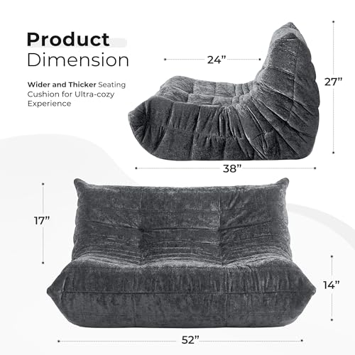Image of HABUTWAY Giant Bean Bag Chairs Loveseat for Adults,2 Seater,Grey