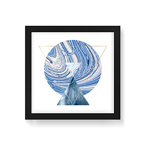 Arte Maníacos Quadro Decorativo Geométrico Círculo Mesclado Azul - 50x50cm (Moldura em laca preta)