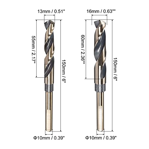 QUARKZMAN Hss-Tin Bohrer Set, 13mm/16mm Metallbohrer Set Profi, Titan-Nitrid Beschichtet, HSS 4341, Metall Bohrerset Hss-G Tin für Edelstahllegierung Kupfer, 2 Stück