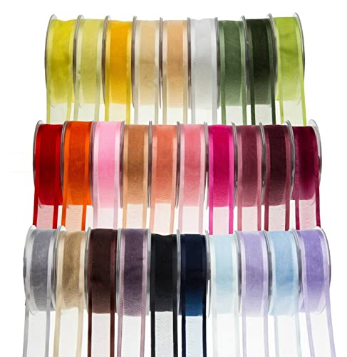 SUPER RIBBONS®™ - Full Reel 25mm Satin Edge Organza Ribbon, 25 Metres on Reel- Silver