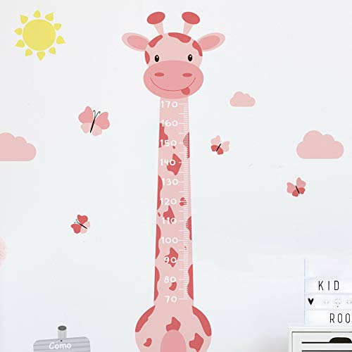Adesivo de Parede Infantil Régua Girafa Rosa e Borboletas