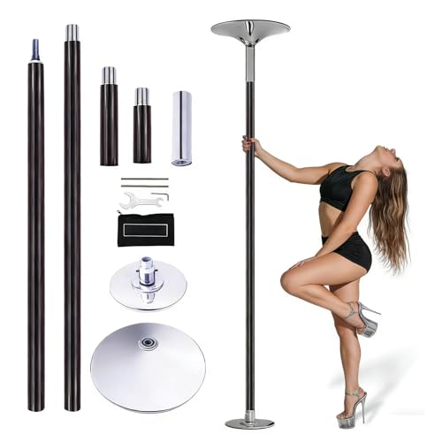 WTRYRN Barra de Baile de Silicona, Barra de Baile para el hogar, Modos estático y Giratorio, Altura Ajustable de 7,2 a 8,9 pies, antioxidante para el hogar, Estudio, Gimnasio Black