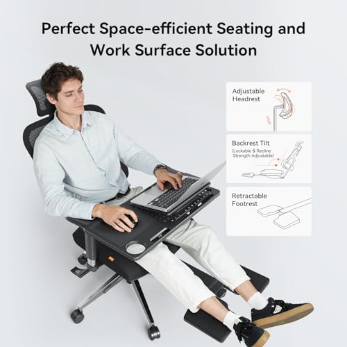 Image of Newtral Office Chair Ergonomic - Home Office Desk Chair, Big and Tall Office Chair, Auto-Following Lumbar Support for Back Pain, Adjustable Seat Depth and Height (with Footrest + Laptop Tray, Black)