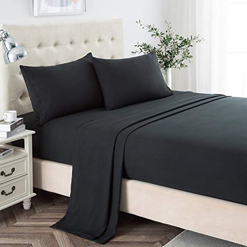 Lanest Housing Queen Sheet Set 2400 Thread Count Soft Deep Pocket Microfiber Sheets 4 Pieces Black Bedding Sheets & Pillowcases