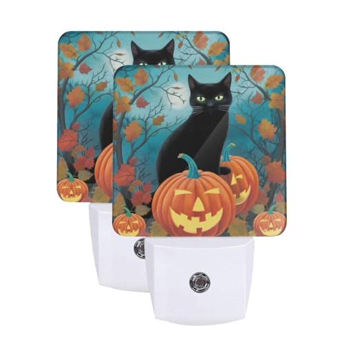 Image of Pumpkin Cats Maple Halloween LED Plug-in Night Light 2-Pack, Auto Sensor Nightlights Set of 2 for Bedroom Bathroom Hallway