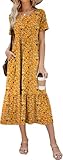 Summer Dresses for Women Flowy Maxi Sundress Short Sleeve Tiered Beach Dress with Pockets 2026 Vacation Travel