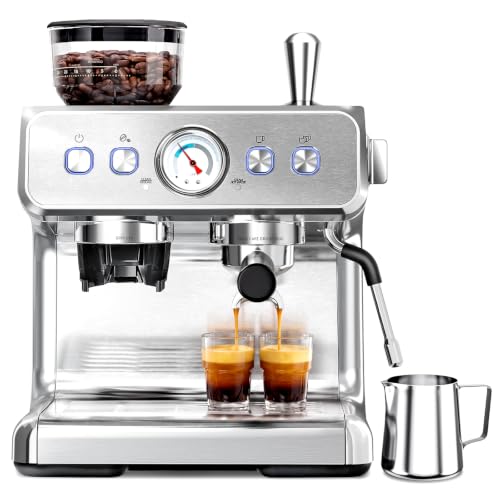 Image of Espresso Machine with Grinder, 20 Bar Espresso Maker with Milk Frother, PID Temperature Control, 30 Grind Settings, Removable Water Tank, Stainless Steel Coffee Machine for Cappuccino, Latte