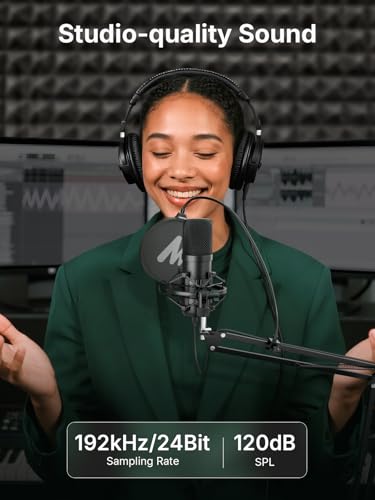 Image of MAONO XLR /USB Condenser Microphone: 192kHz /24Bit Plug & Play PC Computer Podcast Cardioid Metal Mic Kit with Software, Professional Sound Chipset for Recording, Studio, Singing, YouTube A04 Gen2