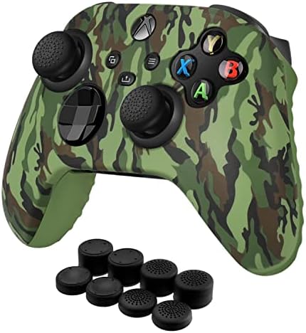 TNP Silicone Case Cover for Xbox Series X/S Controller Skin Shell + 8 Pro Thumb Grips Set (Red Floral Flower) Ergonomic Textured Grip Dust Protector Compatible With New Xbox Series S X Controller