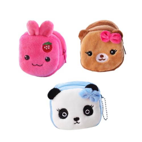 SAFIGLE 3pcs Plush Coin Bag for Kids Mini Pouch Bowknot Dog Pattern Reusable and Durable Change Purse for Girls