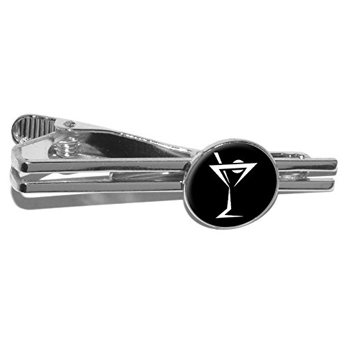 Martini Drink Cocktail Round Tie Bar Clip Clasp Tack - Silver