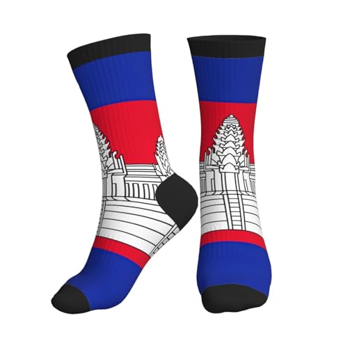 EKPASVC Chaussettes tubulaires pour homme avec imprimé drapeau du Cambodge, confort semblable au coton, performance athlétique, pour la course à pied et au quotidien, 3 noir, Taille unique