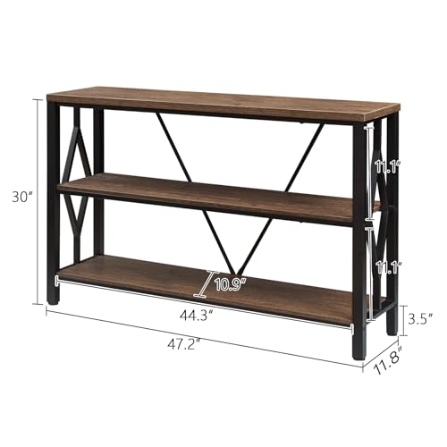 Sofa Console Table, Rustic Entry Table with 3 Tier Bookshelf,Brown 47 Inch - Image 2
