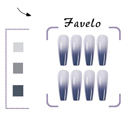 Favelo Extra Long Press on Nails Coffin Fake Nails Tips Gradient Full Cover False Nails Artificial Luxurious Nails Art for Women and Girls （24pcs） (Style2) - Thumbnail 7