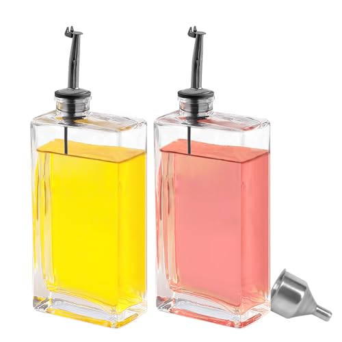 HMJIA Aceitera y Vinagrera con Pitorro de Acero Inoxidable 304 y Cristal Utensilio de Cocina Cooking Oil Dispensador Aceite de Oliva Recipiente Aceite 500ML 2 Piezas con Embudo (500ml - Negro)