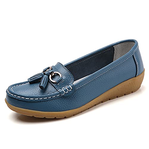 Image of Shoes Loafers for Women Classic Leather Loafers Casual Slip-On Boat Shoes ComfortWalking Moccasins Soft Sole Shoes
