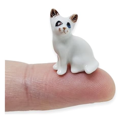 WitnyStore Tiny ¾ Inch White Shorthair Cat Sitting Look Left Figurine - Miniature Hand Made Painted Ceramic Cats Kitten Feline Animal Cute Porcelain Decorative Collectible Figurines Décor Gifts Cover