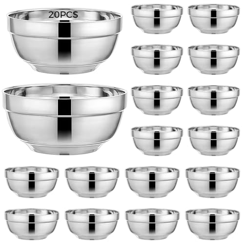 yeeplant Juego de 20 cuencos aislados para niños, acero inoxidable 304, resistente al calor, doble pared, tamaños de 11,5 cm y 15 cm, diez cada uno, seguro, apto para lavavajillas, ahorra espacio